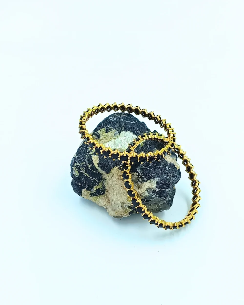 Modern Stackable Bangles Set with Black Stones