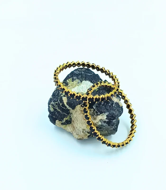 Modern Stackable Bangles Set with Black Stones