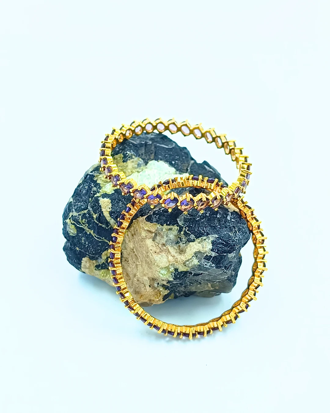 Modern Stackable Bangles Set with Red Stones