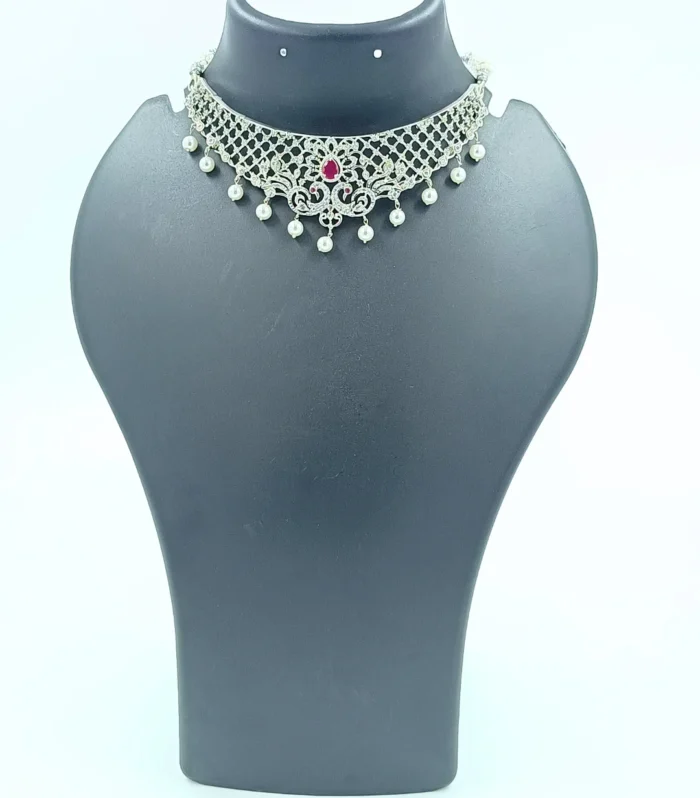 Modern Ethnic Mix Party Wear Choker Jewellery with Silver Finish