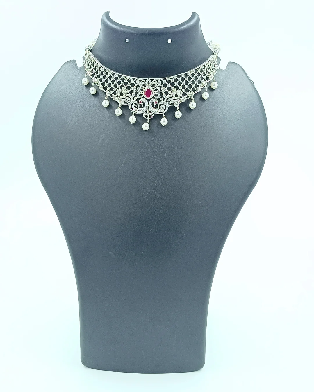 Modern Ethnic Mix Party Wear Choker Jewellery with Silver Finish