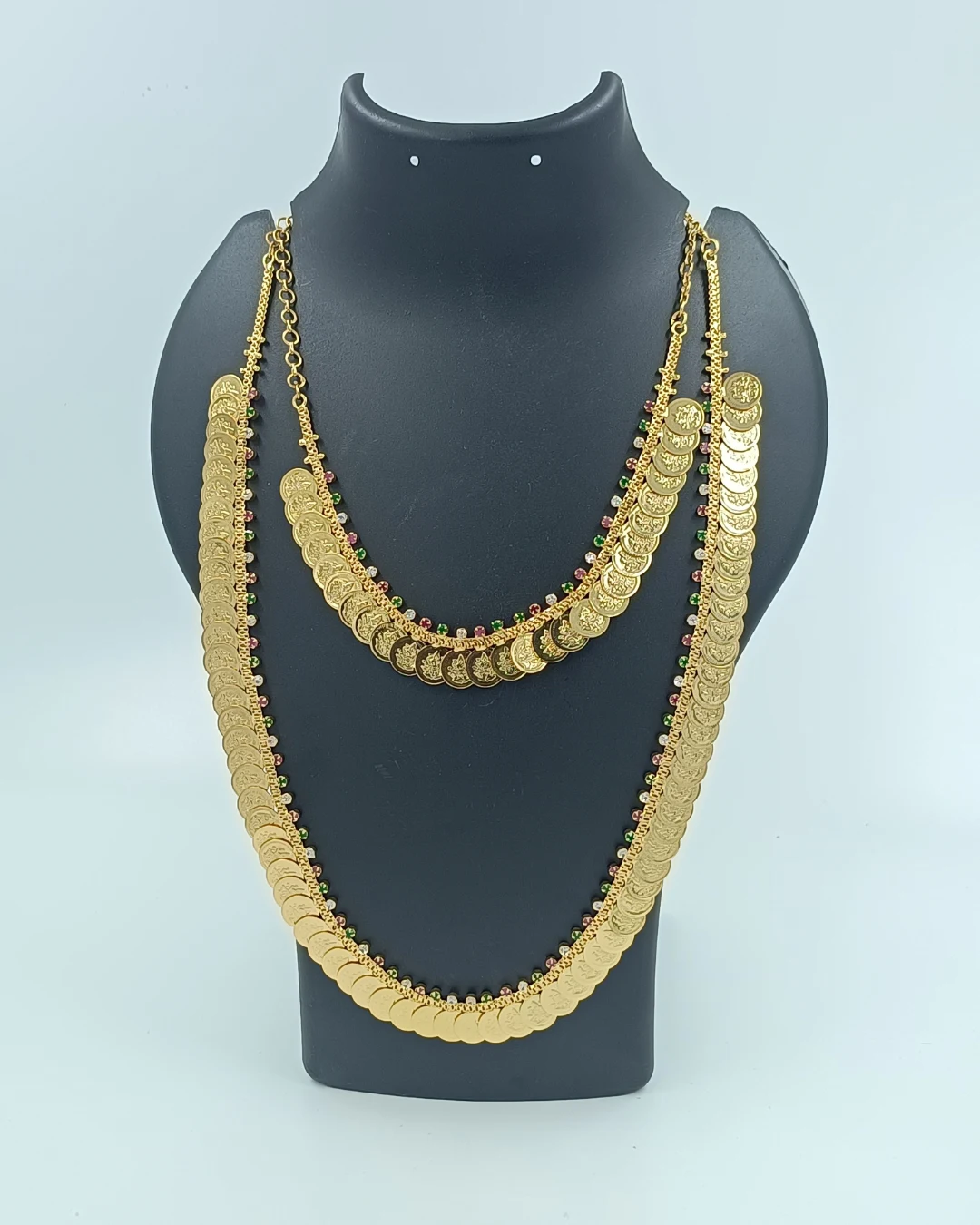 One Gram Gold Coin Motif Long Necklace Haara Set