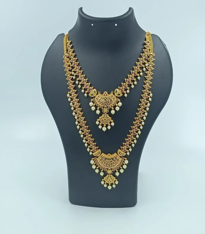 Red Stone & White Pearl Combo Haara Set