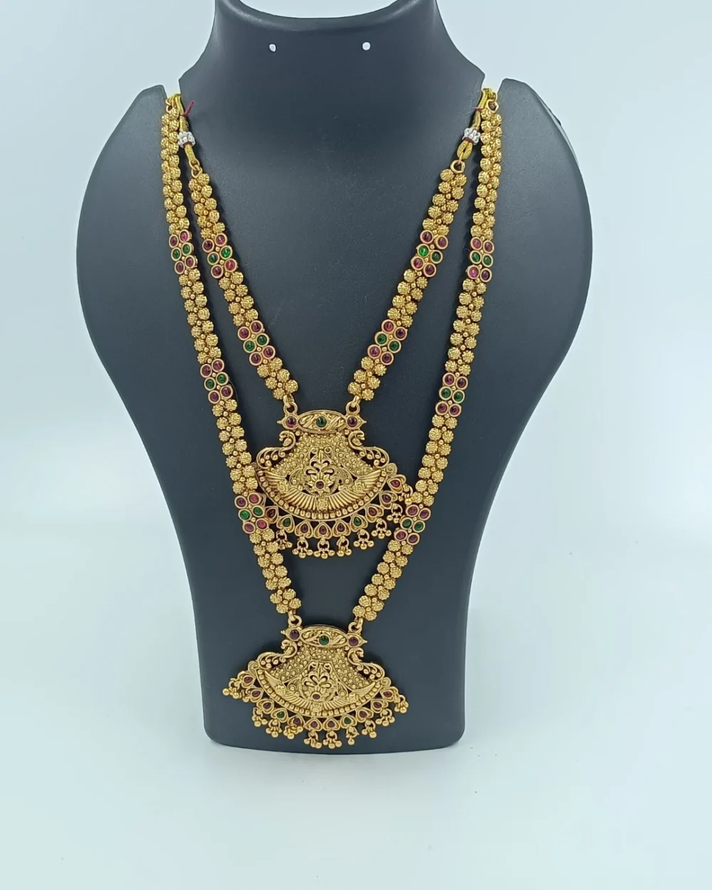 Antique Finish Haara Set with Red and Green Stones