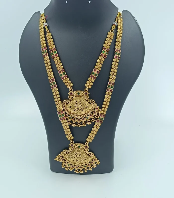 Antique Finish Haara Set with Red and Green Stones